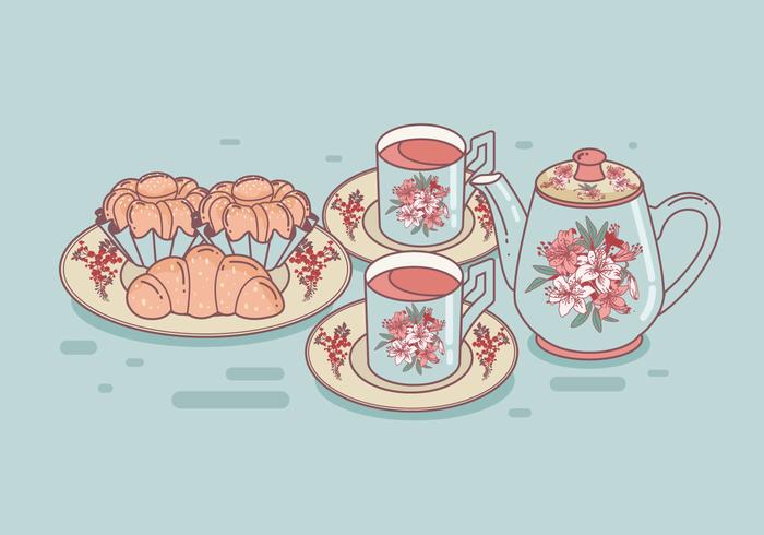 Set of Tea Cups and Brioche Vector