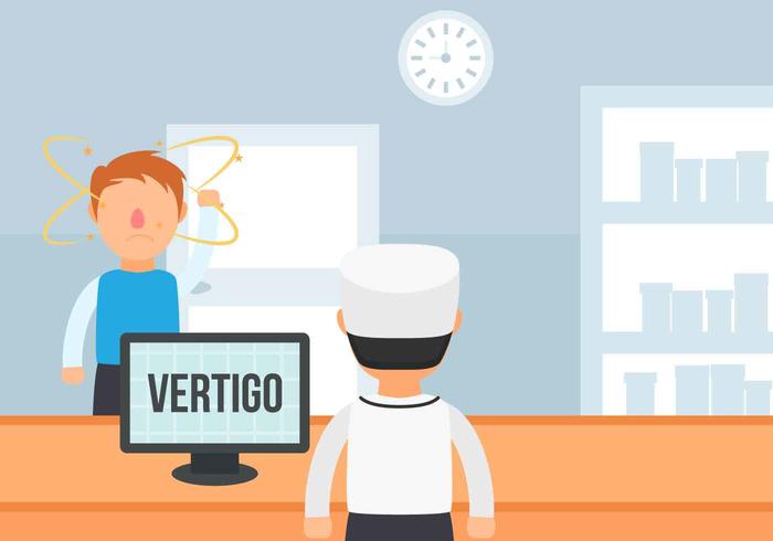 Enfermo del hombre con el vector de la enfermedad del vertigo