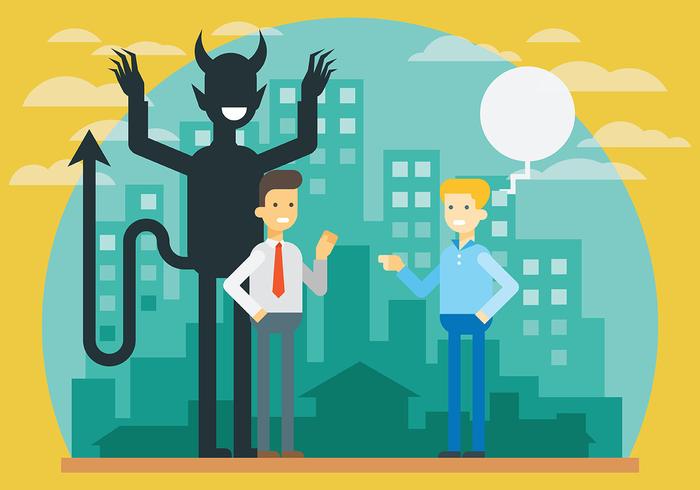 Guy with a Lucifer Shadow Vector Illustration