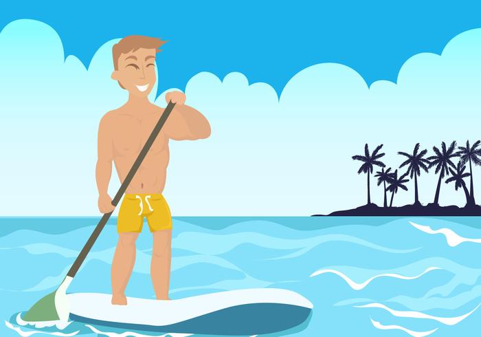 Hombre en Paddleboard en el vector de la playa