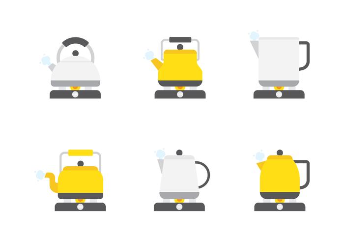Kettles with Boiling Water Icon Vectors 