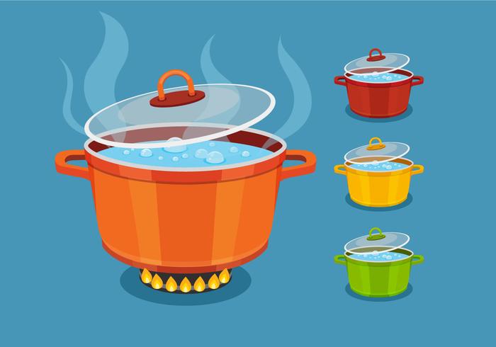 Boiling Water in Colorful Pot Vectors 