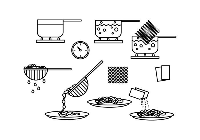 Cook Instant Noodle Line Icon Vectors