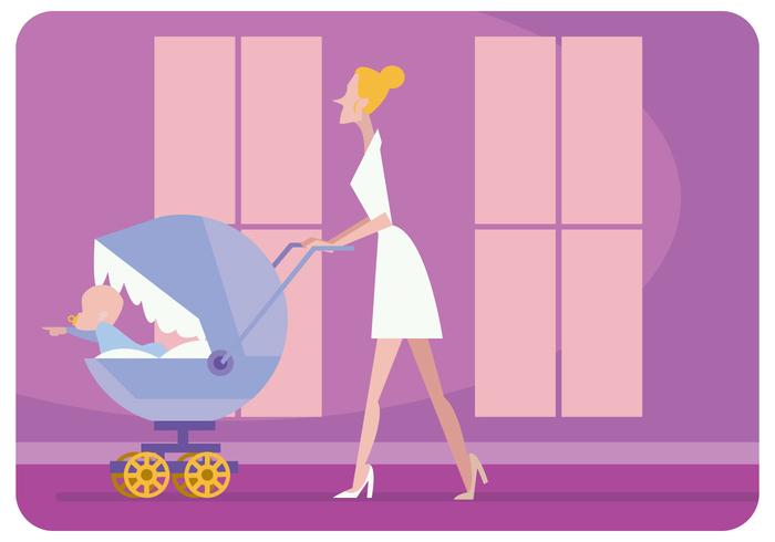 Nanny With Baby Carriage Vector