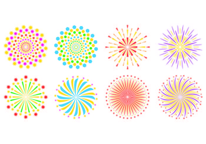 Conjunto De Fuegos Artificiales En Fondo Blanco vector