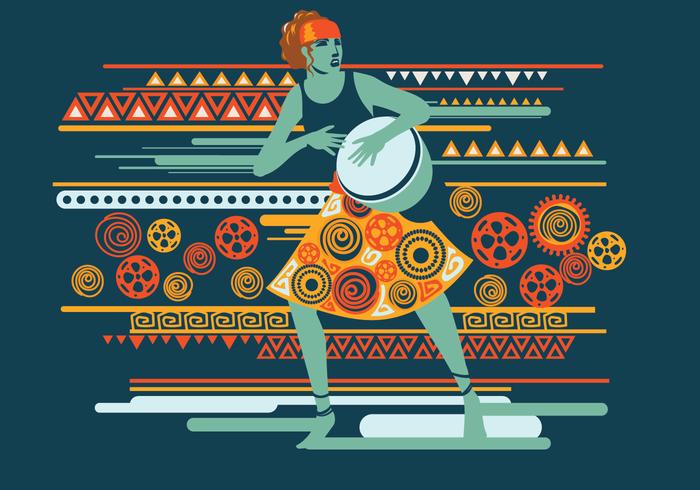 Mujer Exótica Jugando Djembe Vector