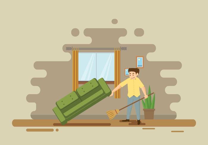 Hombre, barriendo, piso, Ilustración vector