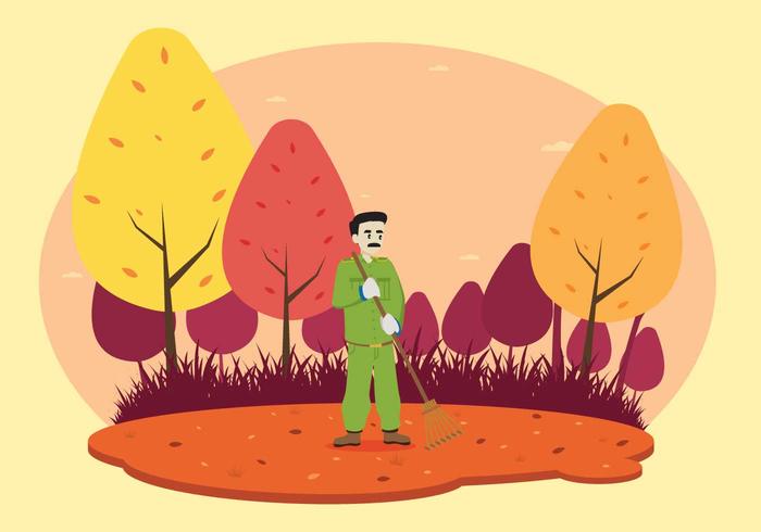 Man Raking The Yard Illustration vector