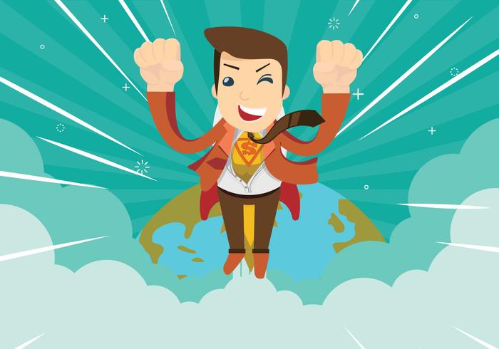 Super Man Hero Flying To Help People Vector Illustration