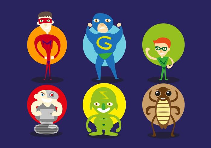 Super Heroes Villains Illustrations Vector