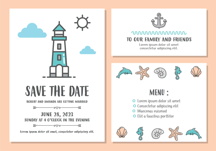 Beach Wedding Invitation Card Template  vector