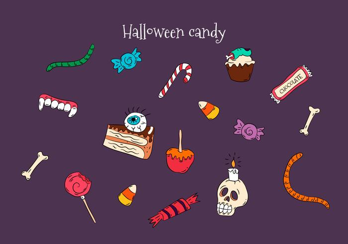 Dibujado a mano vectores coloridos de caramelos de Halloween