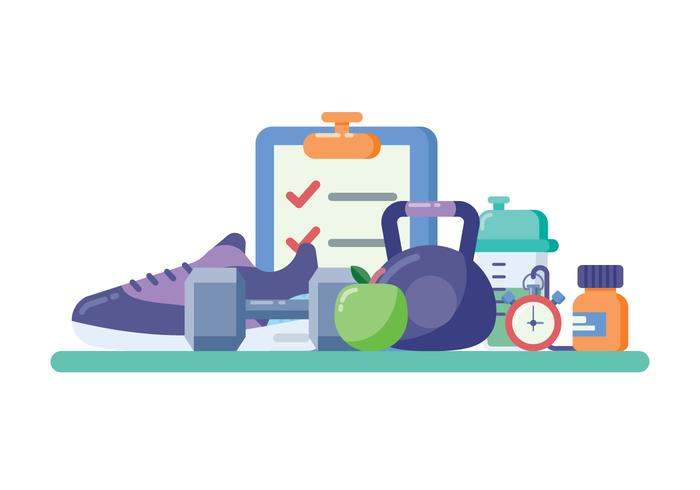Fitness Equipment In Flat Design Style vector