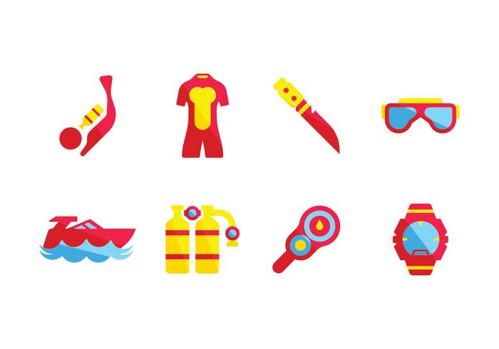 Spearfishing equipment icons vector