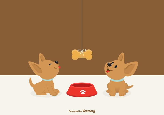 Chihuahua Puppies Looking At A Hanging Dog Biscuit vector