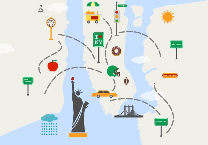 Map of New York Sights Vector 