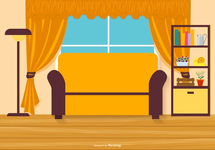 Vector Flat Style Living Room Illustration with Laminate Floor