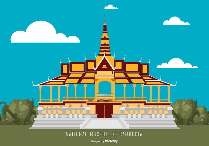 Estilo Plano Camboya Museo Nacional Ilustración vector