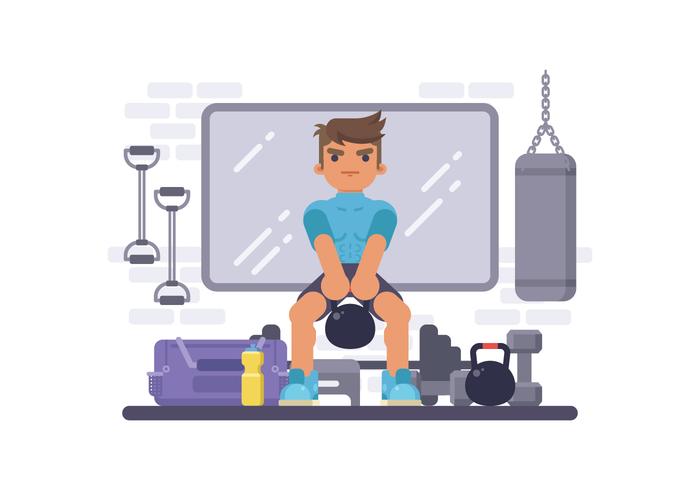 Man Doing Training In Gym With Kettle Bell vector