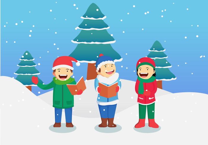 Children Singing Christmas Carols Vector Illustration