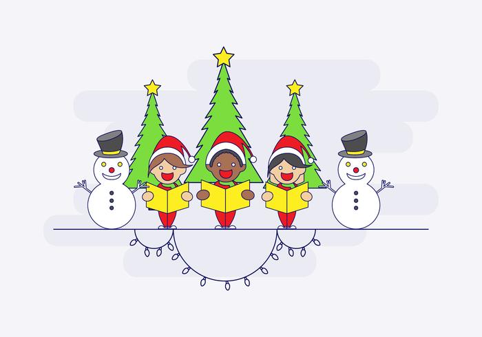 Carolers With Snowmen Vector 