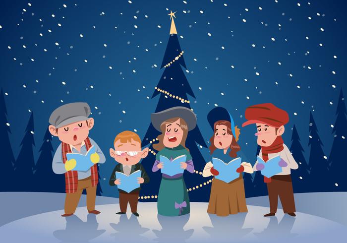 Kid Group of Carolers Vector 