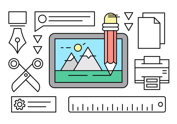 Linear Digital Photo Editing Icons vector