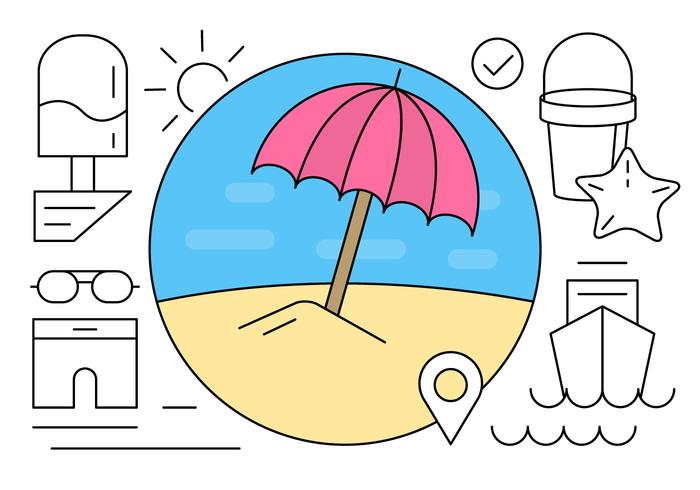 Iconos lineares de playa de verano gratis vector