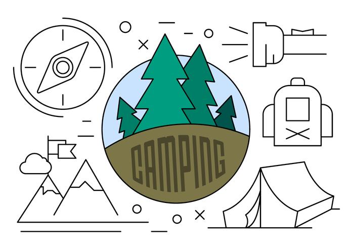 Ilustración de camping lineal vector