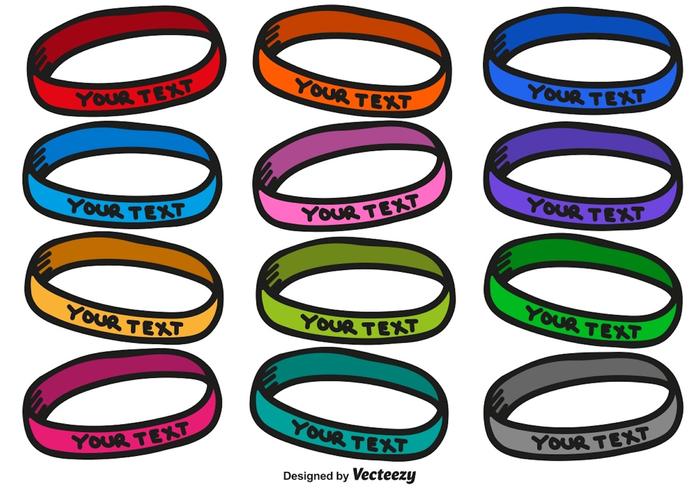 Vector Conjunto de pulseras multicolores dibujadas a mano