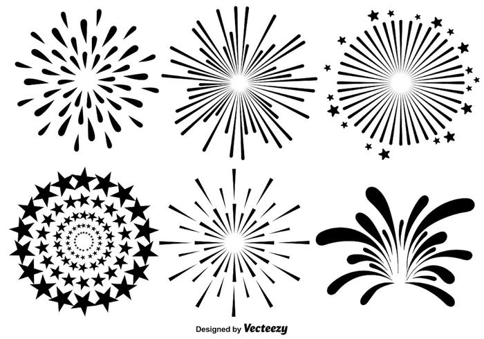 Vector conjunto de ilustraciones de fuegos artificiales sobre fondo blanco