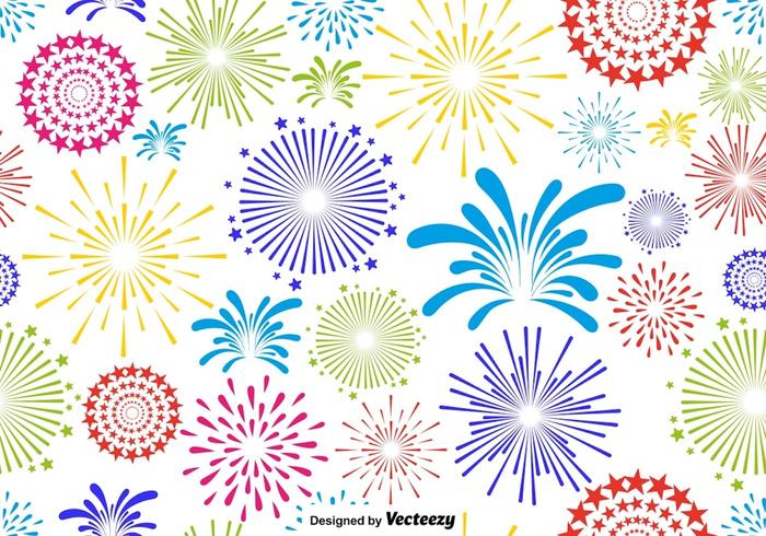 Vector Multicolored Firework Endless Pattern On White Background