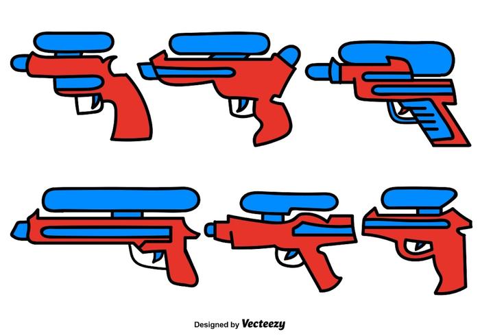 Vector Set Of Doodle Water Gun Color Icons