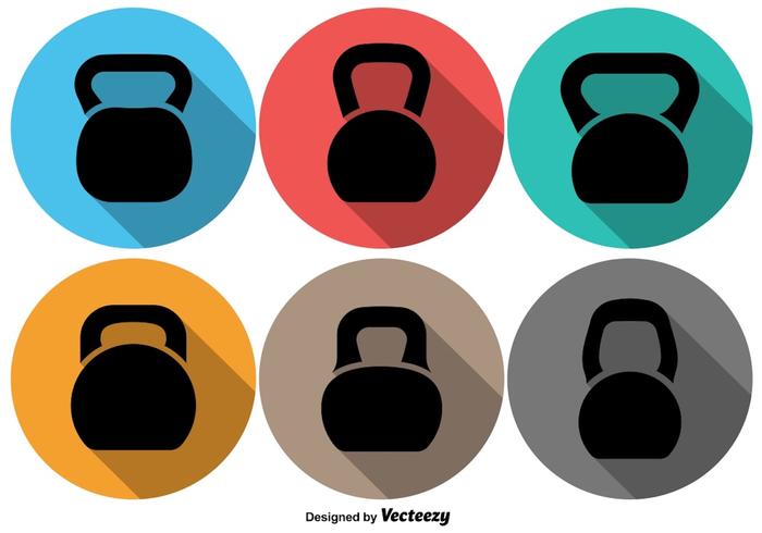 Vector Kettle Bell Icon Set En Colorido Fondos