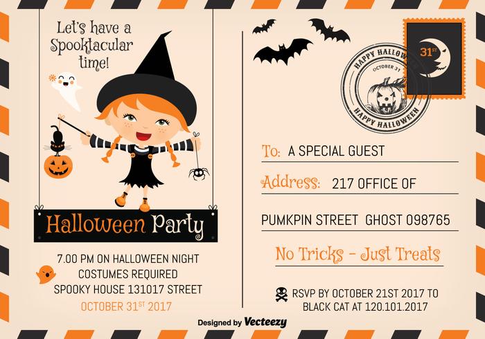 Cute Halloween Party 2017 Invitation Postcard Vector Template