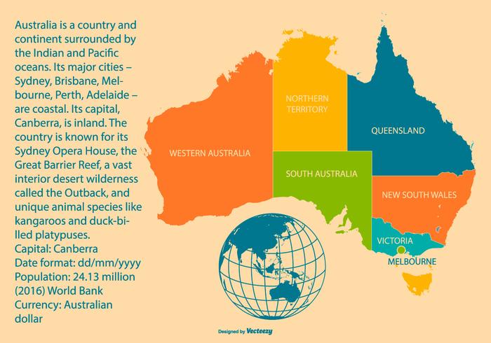 Mapa colorido de Australia con las regiones vector