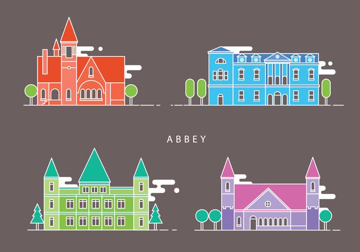 Abbey Landmark Religion Building Vector Illustration