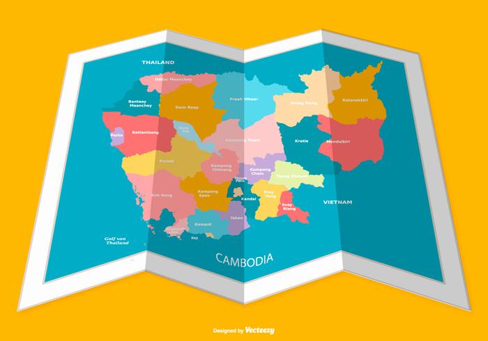 Folded Cambodia Map Illustration vector