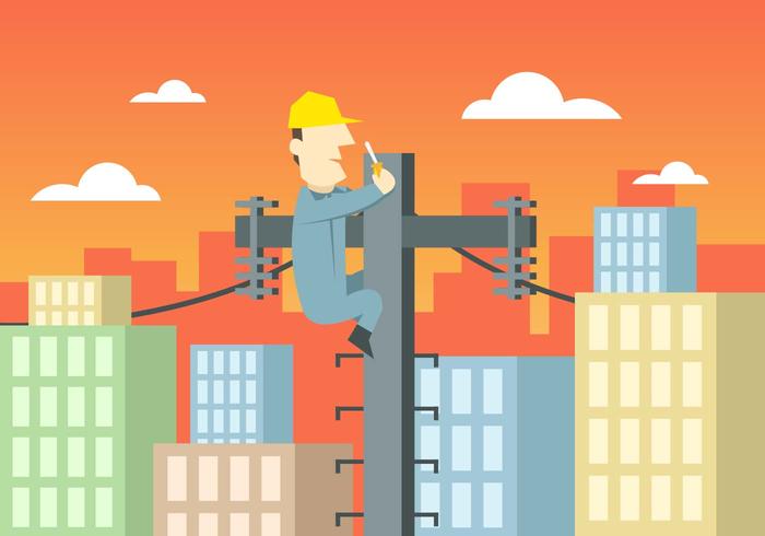 Lineman CIty Paisaje Ilustración Vector