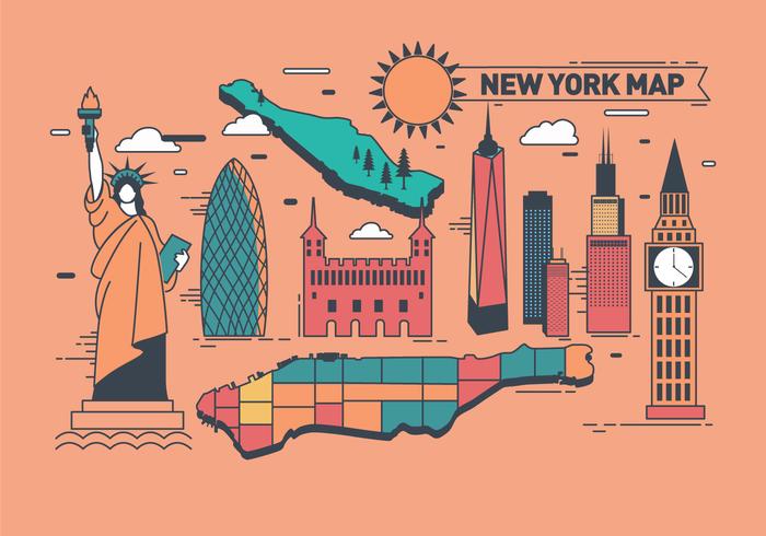 Icon New York and Map Vector