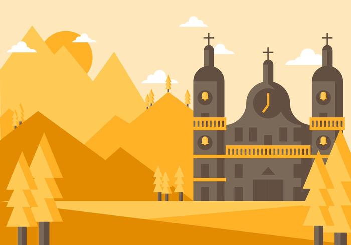 Abbey Landscape Illustration Vector