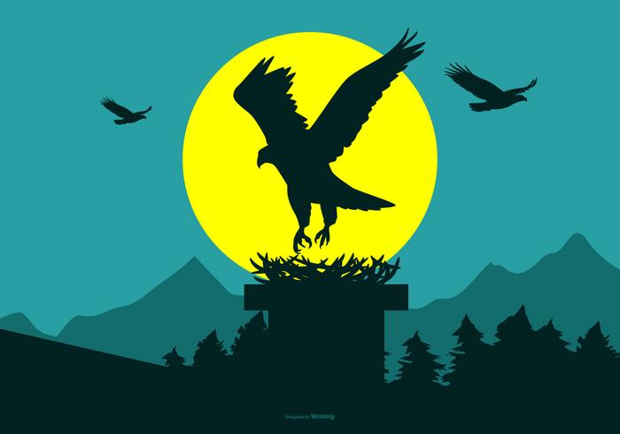 Buzzard Silhouettes in Landscape Scene