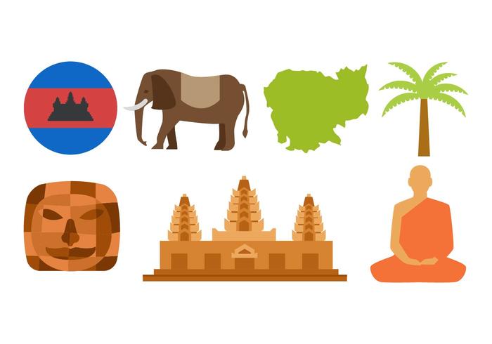 Vector de iconos de viaje de Camboya gratis