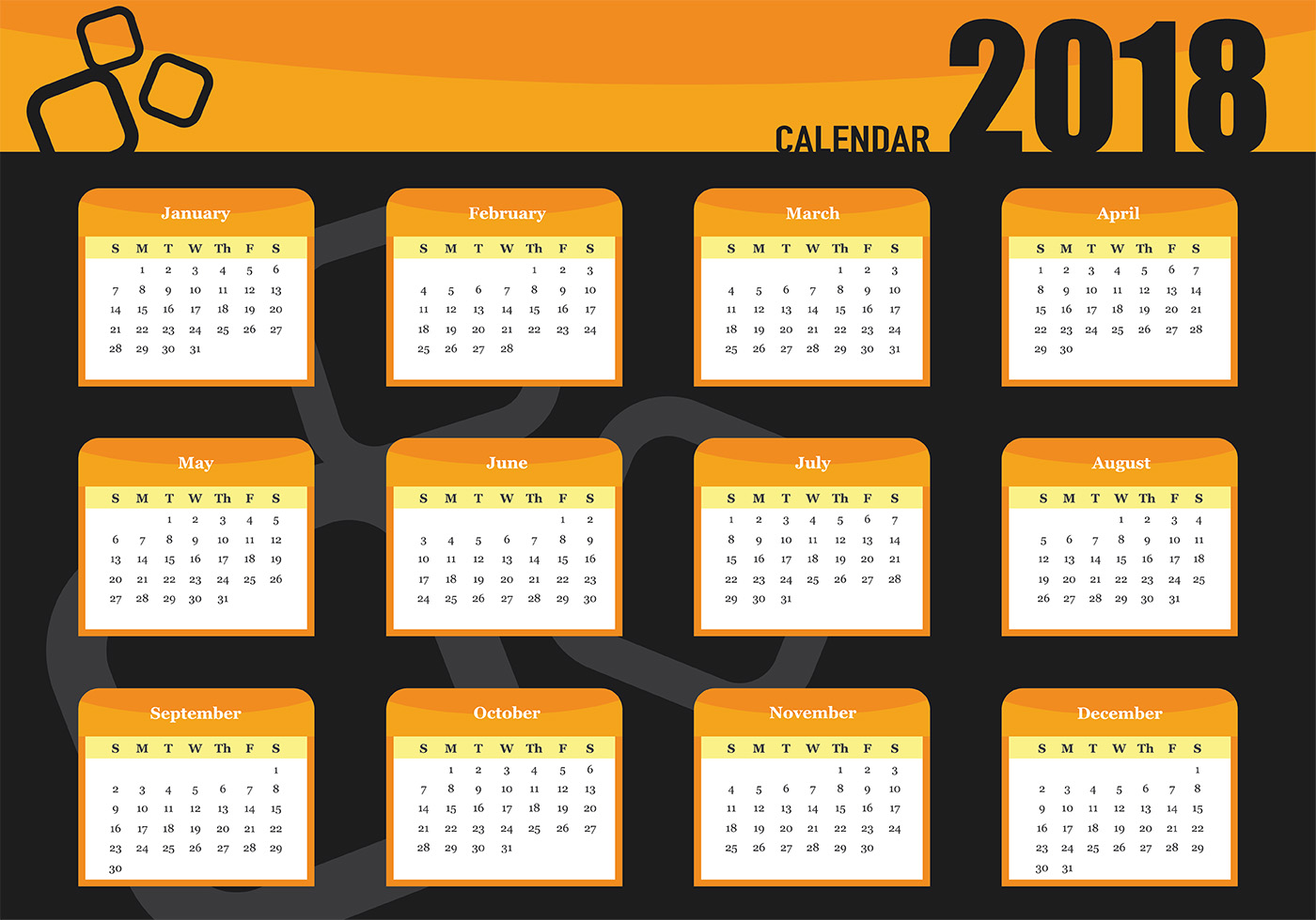 vector template of printable monthly calendar 2018 163211