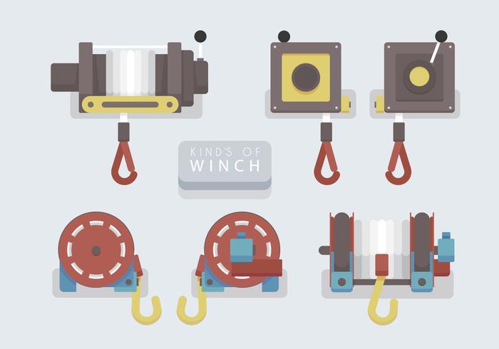 Winch Set Vector Flat Illustration