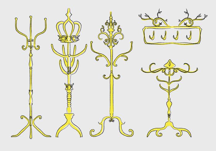 Gold Ornamental Coat Stand Hand Drawn Vector