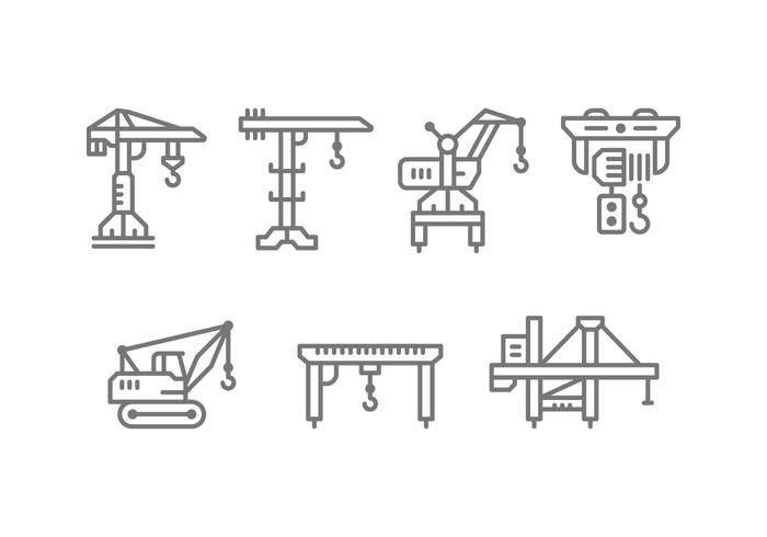 Lifting Machine Grúa y Winch Set Icons vector