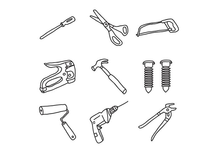 Herramientas de Bricolage Doodles vector