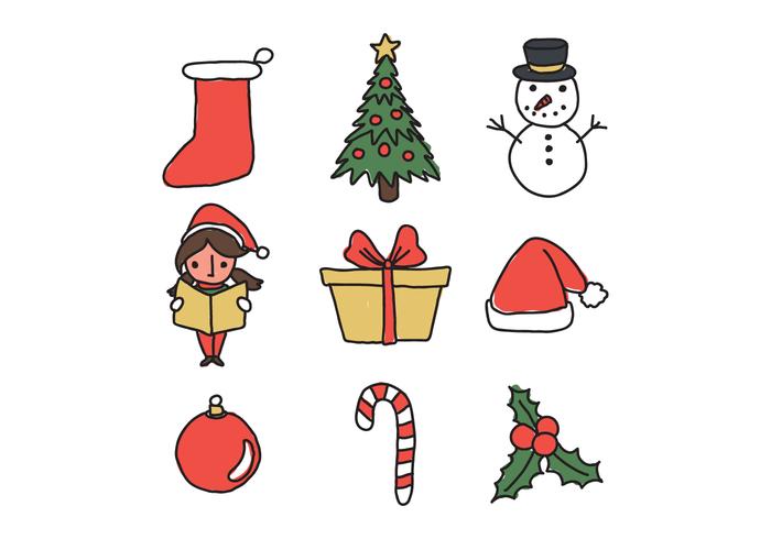 Navidad Doodled Iconos vector