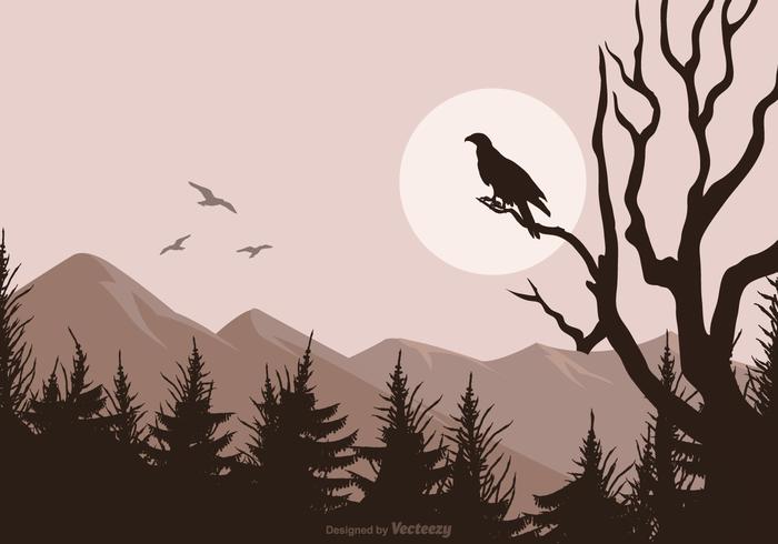 Buzzard Silhouette Isolated On Vector Landscape Background